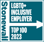 Logo: Stonewall - LGBTQ+ Inclusive Employer Top 100 2023