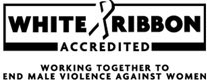 Logo: White Ribbon Accredited - Working together to end male violence against women